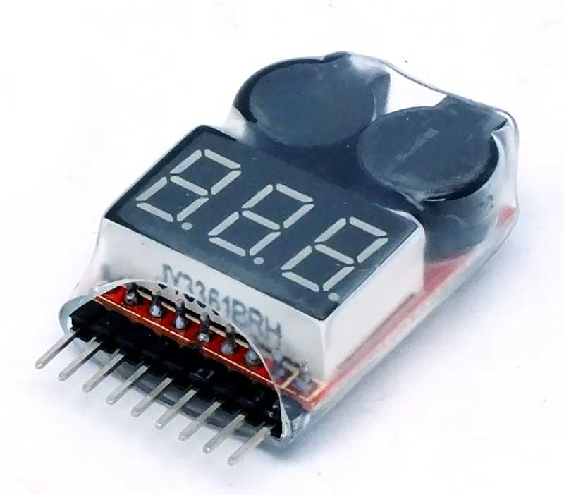 Salva lipo-voltimetro 1s-8s alarma por voltaje bajo programable, con LCD,  2 buzzers sonido potente y 1 led